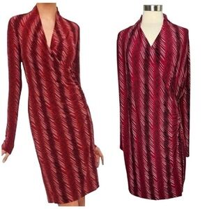 NORMA KAMALI Red Micro Striped Faux Wrap Dress size XXL
